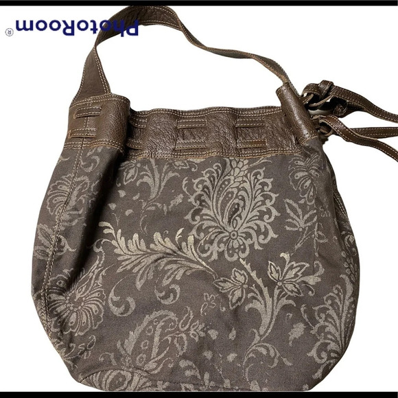 Rare Fossil Jaquard Floral Hobo Bag with Leather Detail - Picture 1 of 15
